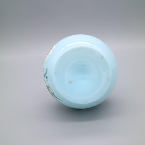 Victorian Style Bristol Blue Milk Glass, Hand Painted, Hand Blown with Enamelled - Picture 6 of 7